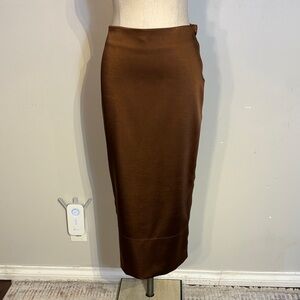 Zara Brown Satin raw edge Pencil Skirt NWT size Small